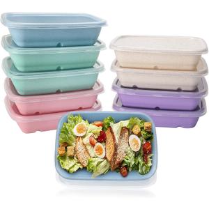 shopwithgreen Meal Prep Containers 1-Compartment, 10PCS Wheat Straw Microwave Bento Lunch Box with Lids, Reusable & Stackable Food Storage Containers, Dishwasher Freezer Safe BPA Free (32 OZ)