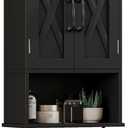 ChooChoo Farmhouse Medicine Cabinet, Bathroom Wall Cabinet with Adjustable Shelf, Towel Bar, 3 Hooks, Over The Toilet Storage Cabinet for Bathroom, Kitchen, 19.3''L, Black