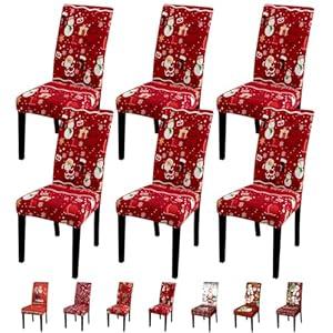 JQinHome Snowman Christmas Chair Covers Set of 6, High Stretch Removable Washable Chair Seat Protector Cover for Christmas Decoration-Christmas Theme Decor with Snowflake(Snow Man)