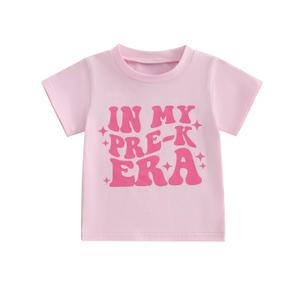 Back to School Clothes Girls Boys School Shirts Short Sleeve Letter Print 2T 3T 4T 5T 6T 7T Girls Boys Tops (Pink D, 3-4 Years) (Pink)