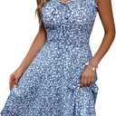 HUHOT Summer Sun Dresses for Women 2025 Adjustable Square Neck Sleeveless Midi Floral Graduation Beach Casaul Sundresses,. S