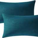 DEZENE 12x20 Throw Pillow Cases Teal: 2 Pack Cozy Soft Polyester Rectangular Decorative Pillow Covers for Farmhouse Home Decor