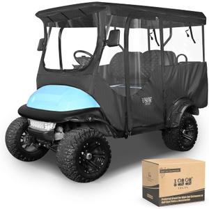 10L0L 4 Passenger Golf Cart Driving Enclosure for Club Car Precedent/Onward/Tempo with Extended Roof 94.5", 4-Sided Clear Window 600D Rain Cover All Weather Windproof Waterproof, Black