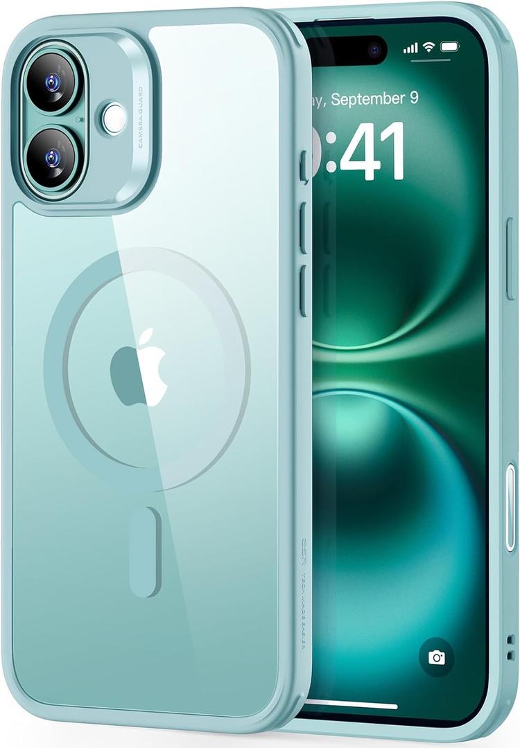 ESR for iPhone 16 Case, Compatible with MagSafe, Shockproof Military-Grade Protection, Magnetic Phone Case for iPhone 16, Classic Hybrid Case (HaloLock), Clear Green