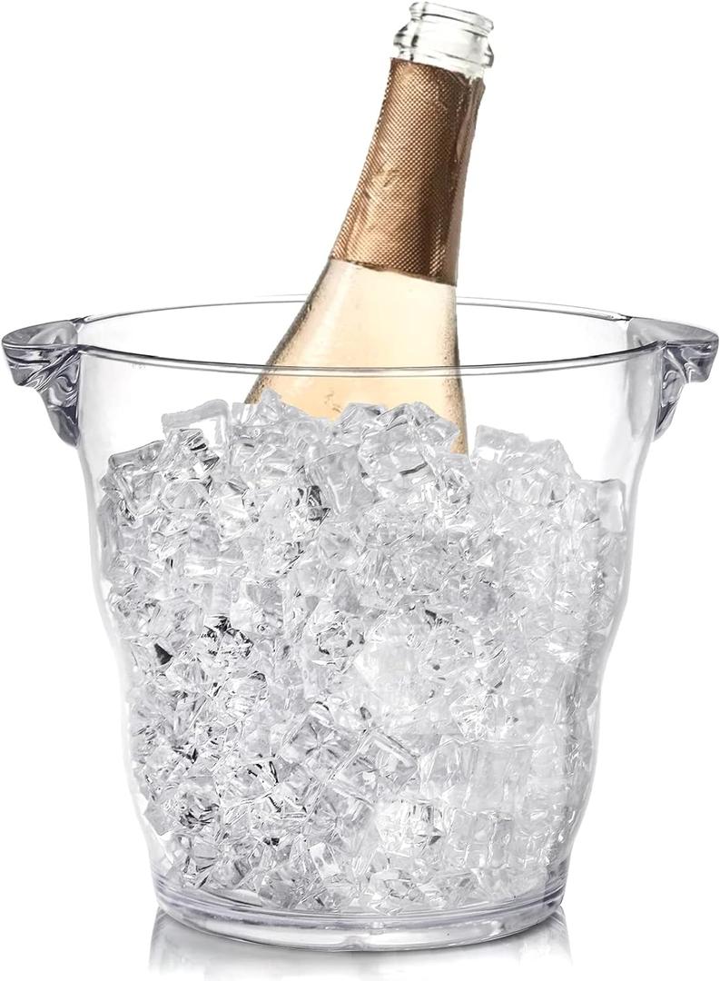 Dicunoy Ice Bucket, 4 Liter Plastic Champagne Bucket Chiller, Thick Clear Beverage Tubs with Handle, Thick Cooler Bucket for Bar, Home, Parties, for Bottles