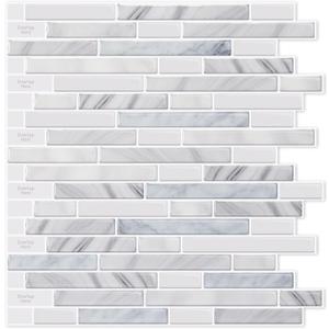 LONGKING 10-Sheet Self-Adhesive Peel and Stick Backsplash for Kitchen, Vinyl Decorative Tiles (Light Gray)