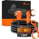 50 Amp RV Extension Cord 10 ft, Heavy Duty 6/3+8/1 SJTW AWG RV Power Cord with Grip Handle Twist Lock, NEMA 14-50P to SS2-50R with Polarity Lamp, Black