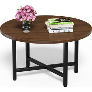 FAMIDGE Coffee Table, 23.6" Coffee Tables for Living Room, Round Coffee Table with Metal Frame, Floor Table for Sitting on The Floor, Home, Office, Dark Walnut