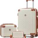 Joyway Carry on Luggage Sets 3 Piece with Spinner Wheels,Hardside 20 Inch Carry-on Suitcase 22x14x9 Airline Approved with Combination Lock, Beige