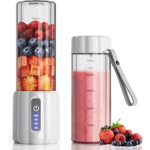 Portable Blender, Personal Blender for Smoothies and Shakes, Small Juice Mixer with LED Display, USB C Rechargeable Shake Maker with 6 Blades for Kitchen, Outdoor, Gym, 17 Oz, White