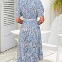 Womens Wrap V Neck Short Sleeve Dress 2025 Summer Floral Boho Dress Ruffle A Line Flowy High Low Midi Dresses (Blue, XL)