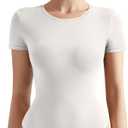 SUUKSESS Women Crew Neck Short Sleeve Thong Bodysuit Shirts Basic Top (Medium, Snow White)