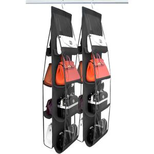 purse organizer, 2 Pack,purse organizer for closet, Upgrade Larger8 Pockets, hand bag storage organizer, bag organizer, thicken Metal Hooks, Black