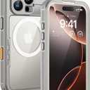 Lanhiem Magnetic for iPhone 16 Pro Max Case, IP68 Waterproof Dustproof Case, [Compatible with Magsafe] [Built-in Screen Protector] Full Body Heavy Duty Rugged Phone Cover 6.9 inch, Natural