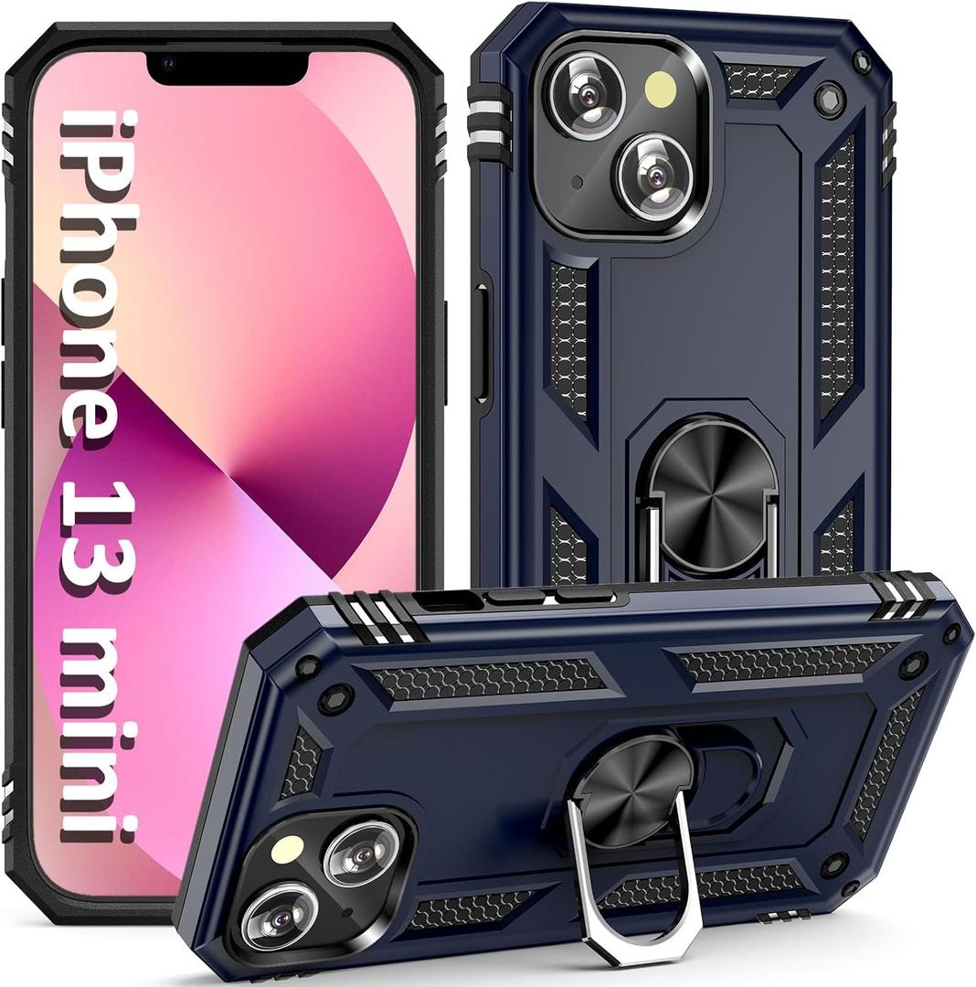 ADDIT i Phone 13 Mini Case, for iPhone 13 Mini Case,with Kickstand Ring,Adjustable Stand,Military Grade,Heavy Duty Protection,Shockproof,Anti-Fingerprint,Support Magnet Car Mount,Blue