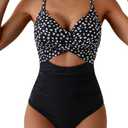 Eomenie Women's One Piece Swimsuits Tummy Control Cutout High Waisted Bathing Suit Wrap Tie Back 1 Piece Swimsuit, Medium, Black Polka Dots