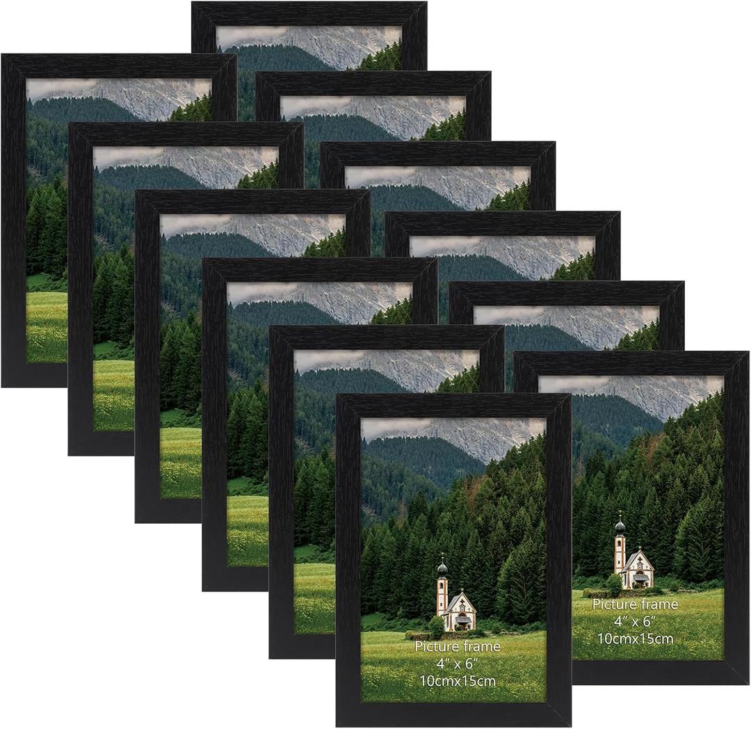 HORLIMER 4x6 Picture Frame Set of 12, Black Picture Frames Display 4 by 6 Photo for Wall or Tabletop