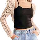 Saodimallsu Womens Crochet Bolero Shrug Sweaters Cropped Lightweight Cardigan Long Sleeve Mesh Knit Y2k Crop Tops (M)