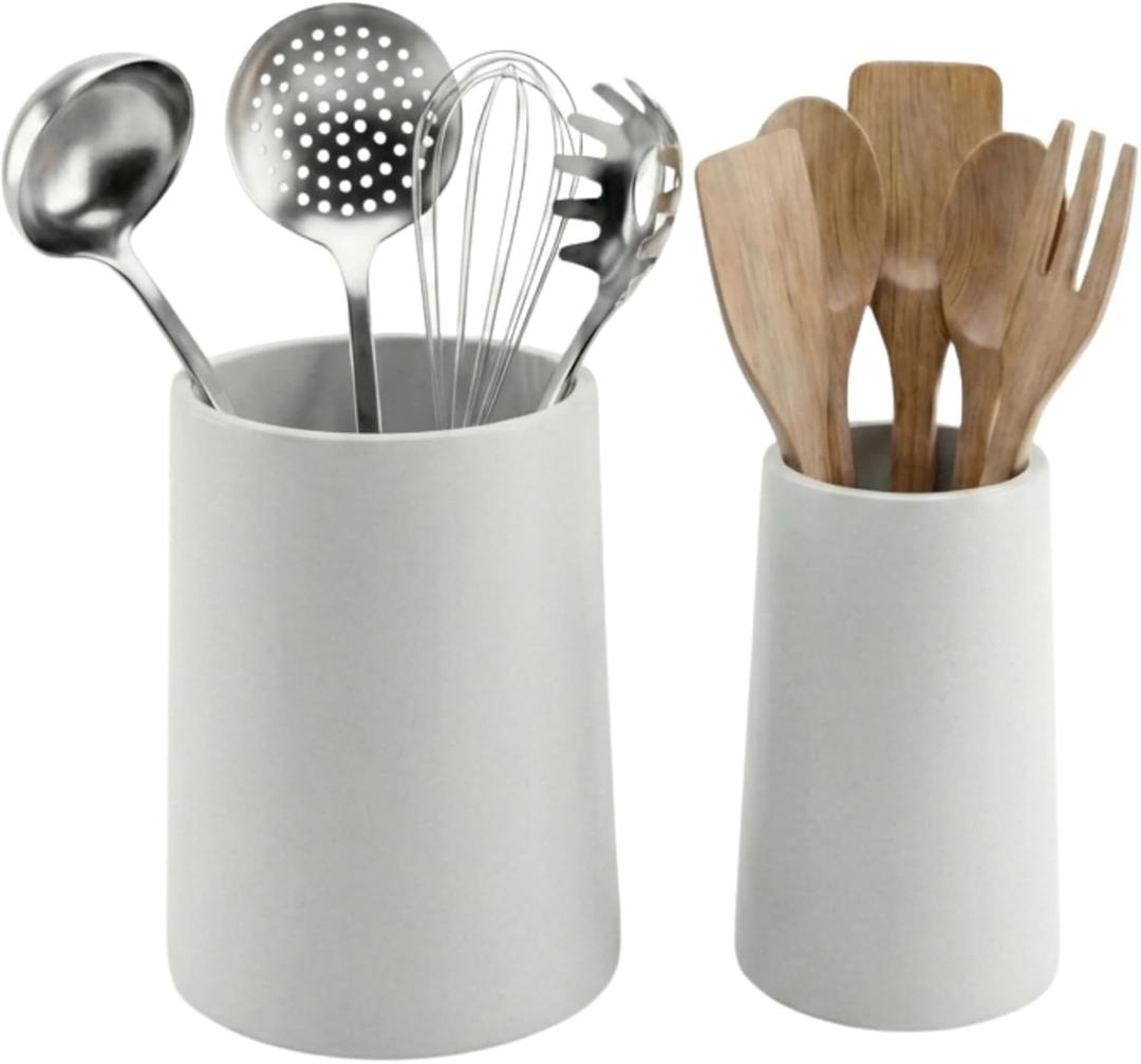 Utensil Holder 7" Tall x 5.2" Diameter Kitchen Utensil Organizer for Countertop (Matte White, 2 Pack)