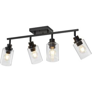 LOUSACE 4 Light Kitchen Track Light Fixtures Ceiling Vanity Lights Black, Bathroom Track Lighting Kit w/Rotatable Heads & Clear Glass Shade, Modern Wall Ceiling Tracking Light for Accent Shop Hallway