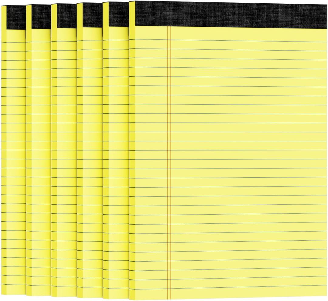 6pcs Legal Pads 8.5 x 11, Notepads 8.5 x 11.75 College Ruled Notebook, Writing Pads of Paper, Yellow Note Pads, Memo Pad Papers Perforate Legal Notepads Narrow Ruled Line,30 Sheets/Pack