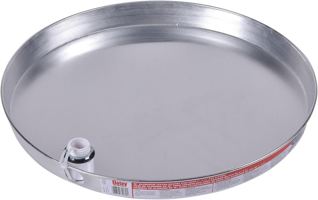 Oatey 34079 Aluminum Pan with 1-Inch PVC Fitting and Pre-cut Side Opening, 18-Inch, White/Aluminum