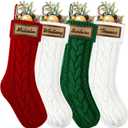 4Pack Christmas Stocking with Leather Patches18 Personalized Hanging Large Cable Knitted Custom Name Xmas Red Green White Stockings for Christmas Family Party Fireplace Decor
