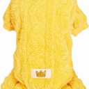 Plush Dog Pajamas for Cold Weather 4 Legged Clothes for Dog Cat Stretchy Puppy Kitten Onesie with Buttons Warm Soft Pet Jumpsuit Winter Coat Yellow X-Large