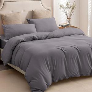 PURE ERA Jersey Knit Duvet Cover Set 100% T-Shirt Cotton Super Soft Comfy 3pc Bedding Set with Zipper Closure (Solid Grey Purple, Queen, 90"X90")