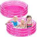 2 Pack Inflatable Kiddie Pool for Kids 47 Inch Round 3 Rings Plastic Blow up Pool with Silver Glitter Cushioned Bottom Small Toddler for Backyard Garden,Pink