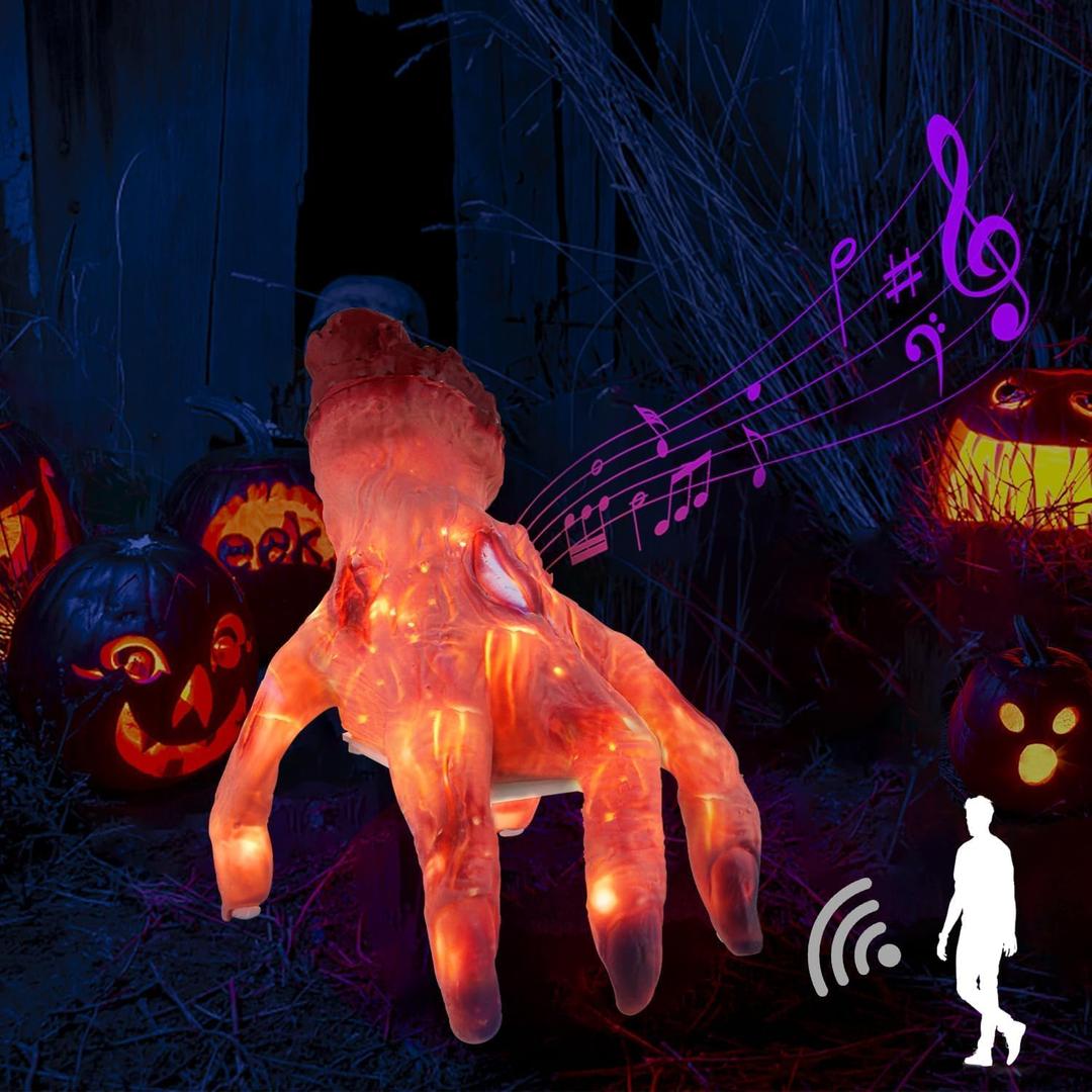 Green Convenience Halloween Decorations Crawling Hand,Halloween Automatic Crawl with Spooky Music Battery Powered Lifelike Scary Can Glow and Moving Hand for Costume Party Holiday Decorations
