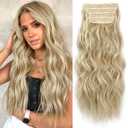 KooKaStyle Beach Blonde Hair Extensions Clip in Synthetic Highlight Hair Extensions Long Wavy 4PCS Thick Hairpieces 20 Inch for Women
