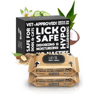 Lick-Safe Pet Wipes for Dogs & Cats - Vet-Approved & Hypoallergenic - Cleans Mud, Odors & Dander - Feline & Dog Wipes for Paws, Face & Butt - Earth-Friendly & Unscented Cat Cleaning - Pack of 200