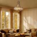 Brushed Nickel Chandeliers for Dining Room, 22 Inch Crystal Light Fixture 6-Light Modern Round Large Chandeliers for Kitchen Hallway Bedroom Foyer Hall Adjustable Height Hanging Light