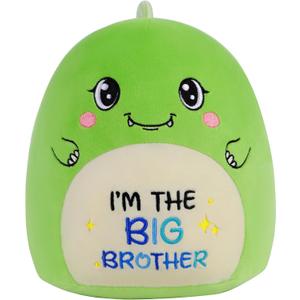 Big Brother Dinosaur Stuffed Animals: 9-Inch Cute Green Dinosaur Plush Toys, Im The Big Brother Plushie Pillows, New Sibling Gifts for Boys Baby Shower Present