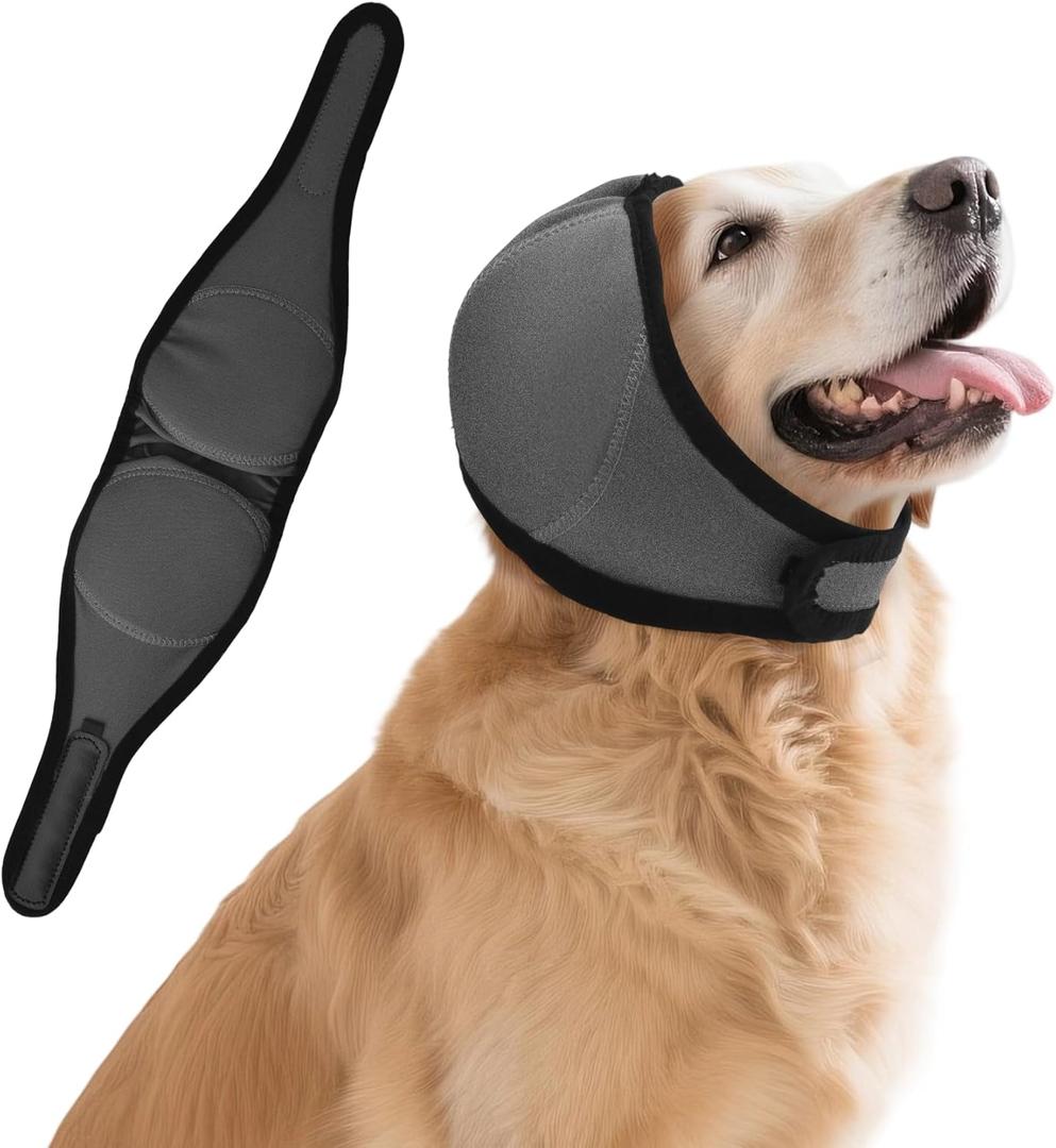 Dog Ear Covers for Bath, Dog Ear Muffs Noise Protection, Elastic Waterproof Ear Protector with Calming Hoodie Design for Fireworks, Vet Visits, Grooming (Gray, Small)