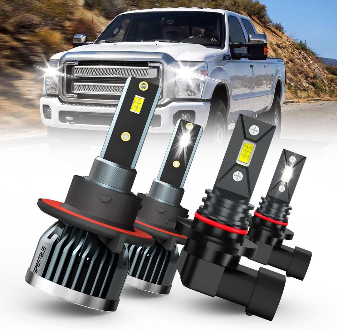 fit for (2005-2020) FORD F-250 / F-350 / F-450 / F-550 LED Bulbs combo, 9008/H13 High & Low Beam + 9145 LED Fog Light Bulbs, Pack of 4