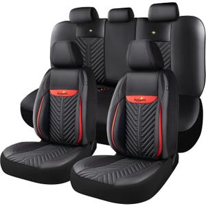 PU Leather Car Seat Covers Full Set Waterproof seat Cover for Cars3D Foam Support Automotive seat Covers Airbag Compatible, Universal Fit for Cars SUVs Trucks SedansBlack/Red