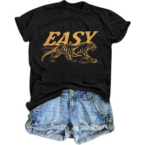 Tiger Shirt Women Vintage Animal Graphic T-Shirt Casual Short Sleeve Crewneck Tee Summer Loose Fit Tops, X-Large, Black