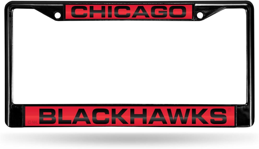 Rico Industries NHL Black Laser Cut Chrome Frame 12" x 6" Black Laser Cut Chrome Frame - Car/Truck/SUV Automobile Accessory