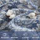 Blue Floral King Quilt Set - 100% Cotton Farmhouse Reversible Quilt Bedding Set - Blue and Light Gray Luxury Elegant Cottage Quilts - Lightweight Bedspreads for All Season 3 Piece