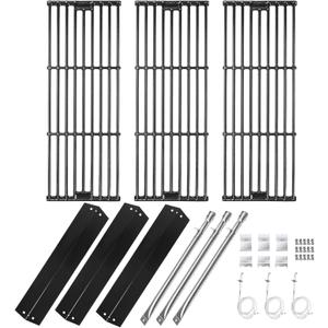 Hisencn Replacement Parts for Chargriller 3001, 3008, 3030, 4000, 5050, 5252 Gas Grill Models, Stainless Steel Burner, Porcelain Steel Heat Plate, Porcelain Cast Iron Cooking Grid Grates