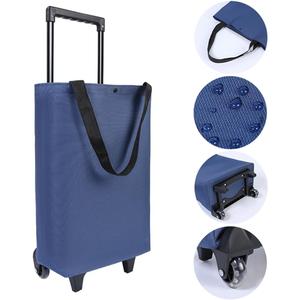 Rolling Shopping Bag, Small Shopping Cart with Wheels,Collapsible Portable Waterproof Tote for Market & Grocery RunsGift for Women & Seniors (Blue) (Standard)