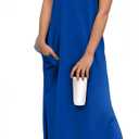 GRECERELLE 2026 Women Year-Round Casual Round Neck Loose Split Wrinkle-Free Long Maxi Vacation Dress with Pockets (XXS-4XL) (Blue, S)