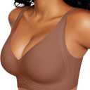 Vertvie Deep V Bras for Women No Underwire Push Up Wireless Bra Comfort Seamless Supportive Bra Racerback Soft Sleep Bralette (Medium, Coffee)