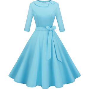Wedtrend Women's 1950s Dresses 3/4 Sleeve Vintage Dress 40s Style Cocktail Dresses for Woman (Blue) Small