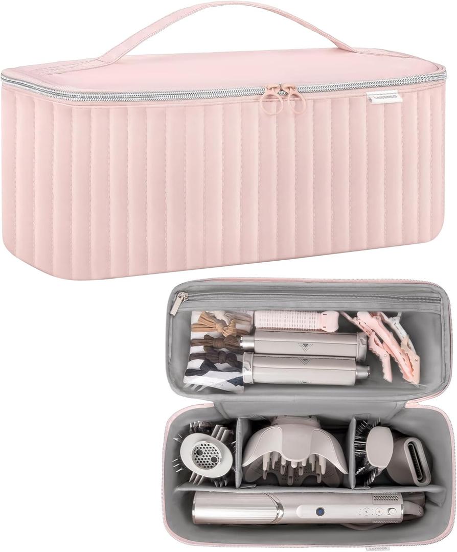 Lexeeco Travel Carrying Case for Hair Dryer Shark Flexstyle Dyson Airwrap Brush Hair Accessories Tools Storage Bag for Revlon Hairdryer Styler Organizer (Pink)