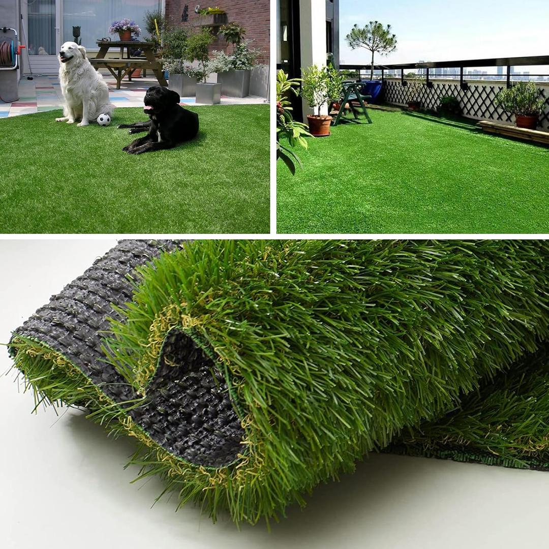 Artificial Grass Turf Rug 7FTX15FT Indoor Outdoor, 1.38" Pile Height Realistic Fake Grass with Drain Holes Astro Turf for Patio Garden Lawn Landscape Balcony