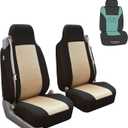 FH Group All-Purpose Built-in Seat Belt Classic Cloth Seat Covers Front Set - Universal Fit for Cars, Trucks, & SUVs (Beige) (Front-3D-Air Mesh-High Back)