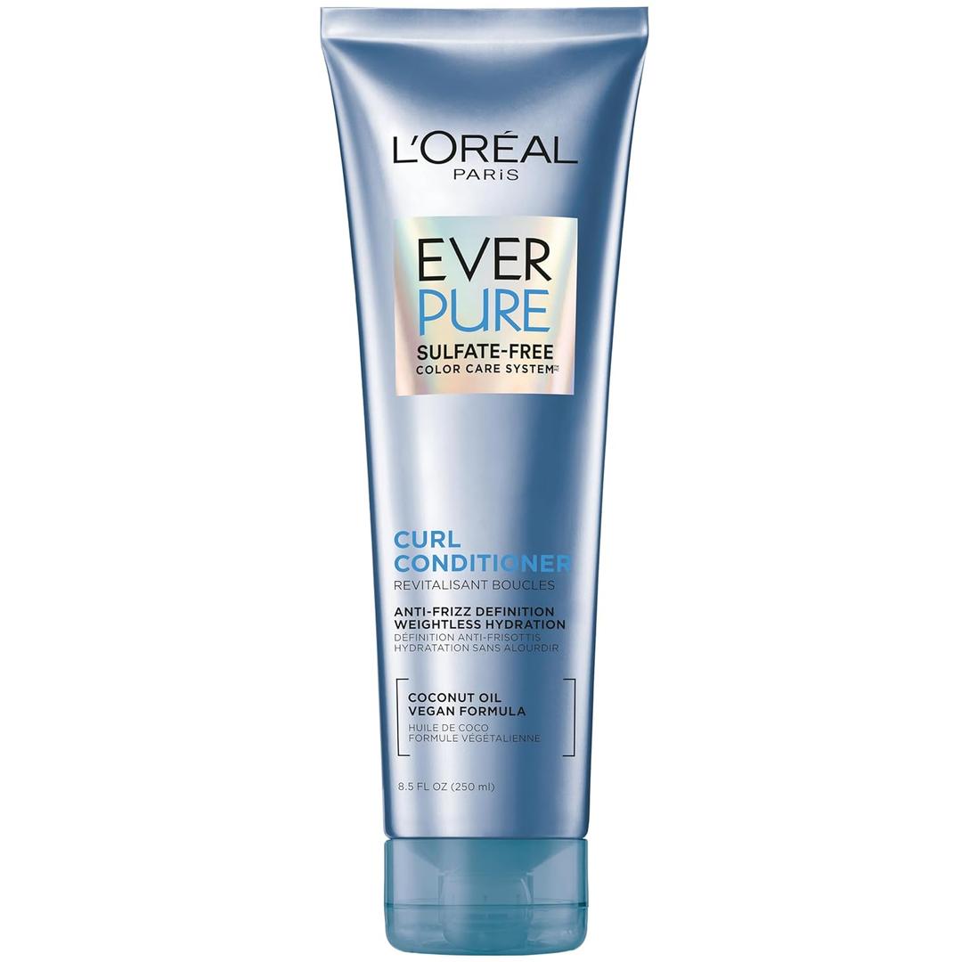 L'Oreal Paris Sulfate Free Conditioner for Curly Hair, Lightweight, Anti-Frizz Hair Care with Coconut Oil, EverPure, 8.5 Fl Oz